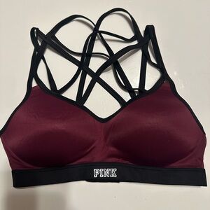 PINK Victoria's Secret Burgundy and Black Strappy Bra